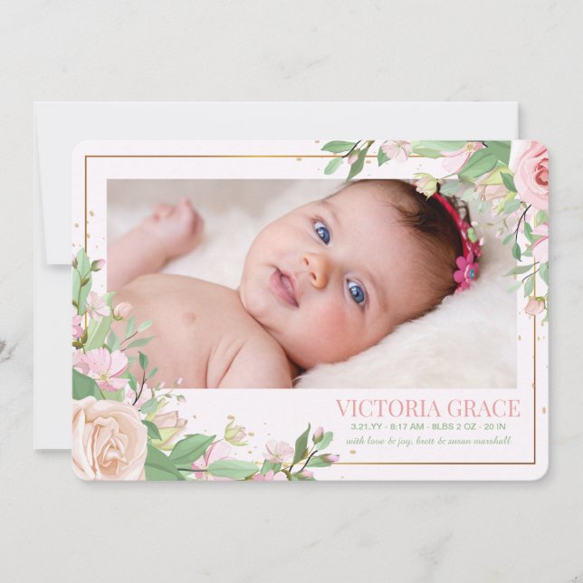 Spring Floral Photo Birth Announcement (Front)