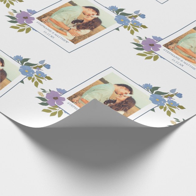 Spring Floral Photo Frame Personalized Wedding Wrapping Paper (Corner)