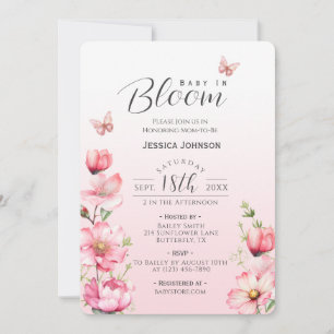 Spring Floral Pink Baby in Bloom Girl Baby Shower Invitation