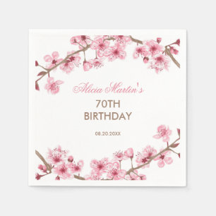 Spring Floral Pink Cherry Blossom Birthday  Napkin