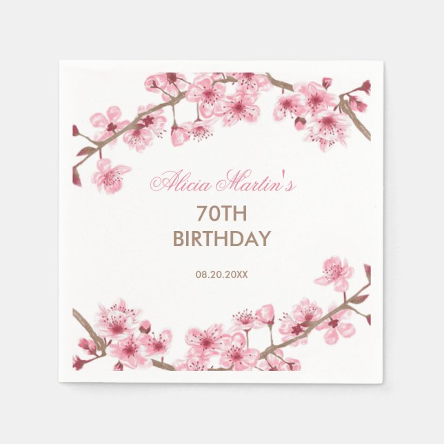 Spring Floral Pink Cherry Blossom Birthday  Napkin (Front)