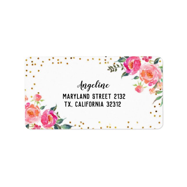 Spring Floral Pink Gold Address Label (Front)