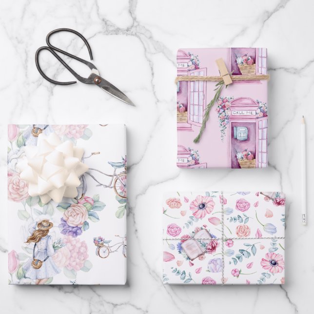 Spring Floral | Pink Phone Booth Wrapping Paper Sheet (Front)