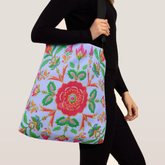 Spring Floral Print Crochet Effect Crossbody Bag