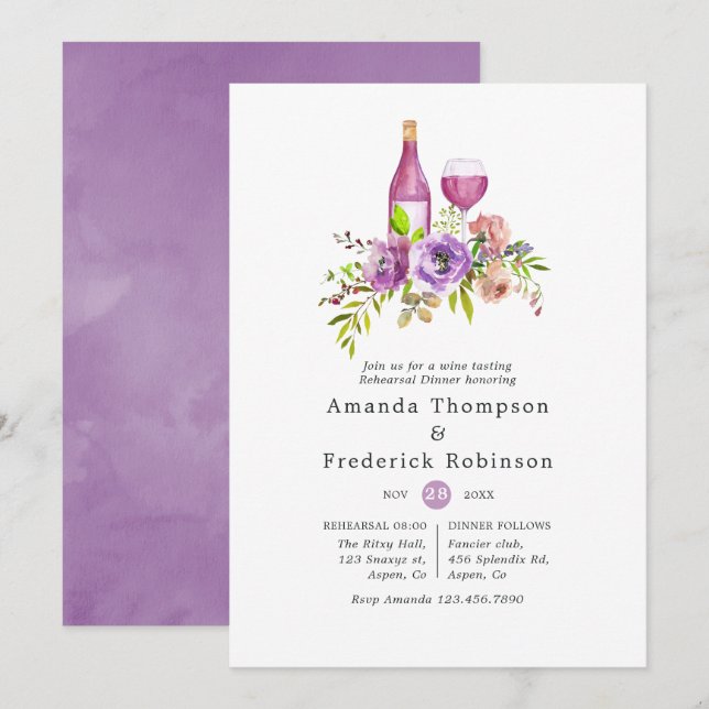 Spring Floral Rehearsal Dinner Wine Tasting Invitation (Front/Back)