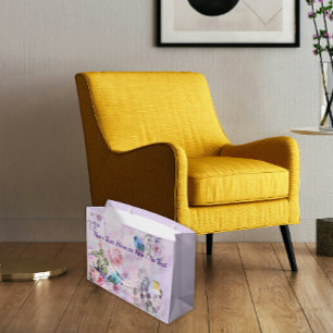 Spring Floral Roses Blue Bird Pastel Flower Garden Large Gift Bag