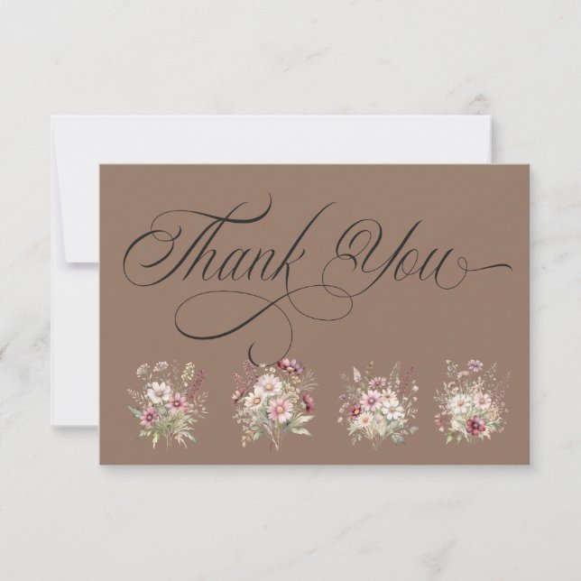 Spring Floral  saddle brown Thank You Card (Front)