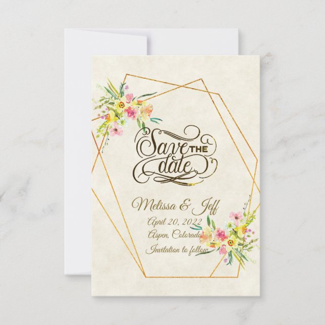 Spring floral Save the date Invitation (Front)
