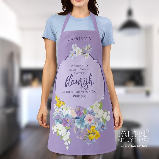 Spring Floral Scripture Elegant Personalized Apron (Creator Uploaded)