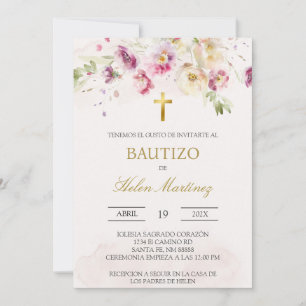 Spring floral Spanish baptism Invitation