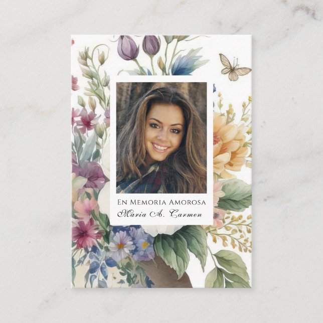 Spring  Floral Spanish Funeral Prayer  Place Card (Front)