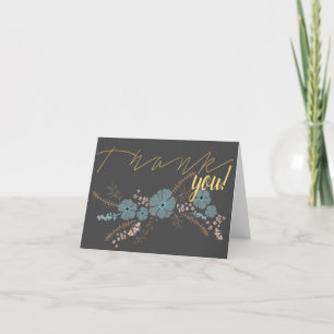 Spring Floral Teal Pink Dark Grey Flower Motif Thank You Card