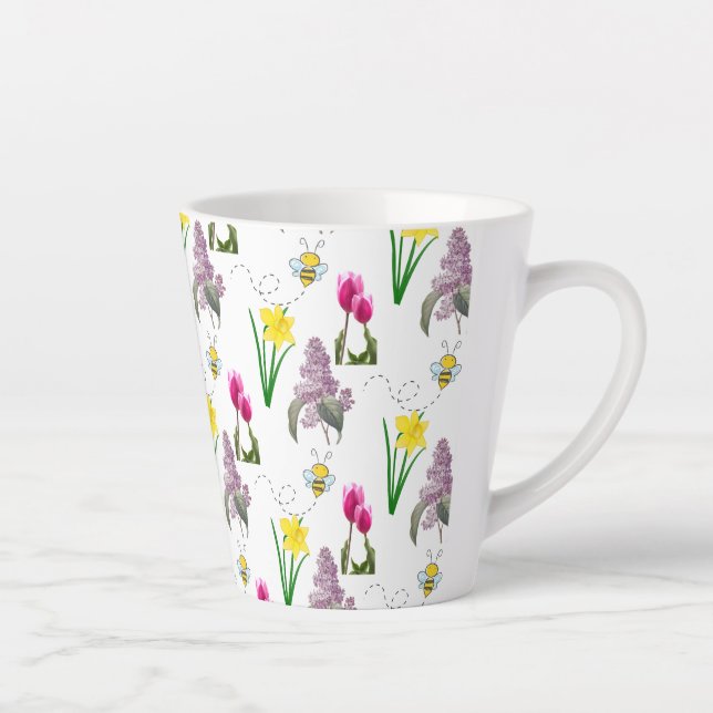Spring Floral  Tulip Daffodils Lilacs  Latte Mug (Right)