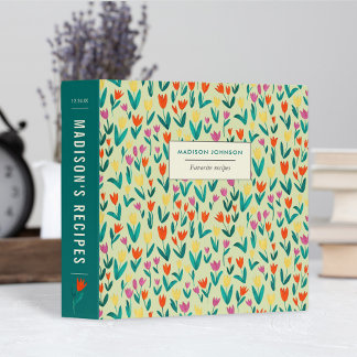 Spring floral tulip field yellow & green flowers  binder