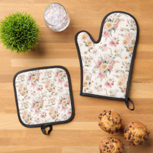 Spring Floral Tulips Oven Mitt & Pot Holder Set