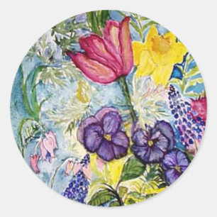 Spring Floral Watercolor Classic Round Sticker