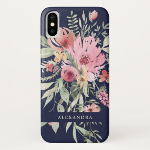 Spring Floral   Watercolor Flowers with your Name iPhone X Case