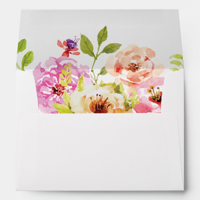 Spring Floral Watercolor Pink Orange Envelope (Back (Bottom))