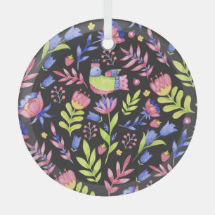 Spring Floral: Watercolor Seamless Pattern Glass Ornament