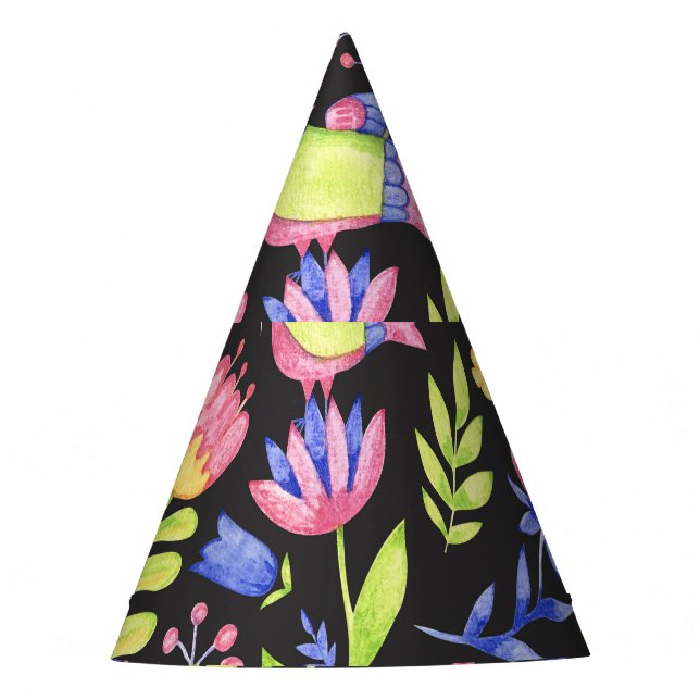 Spring Floral: Watercolor Seamless Pattern Party Hat (Front)