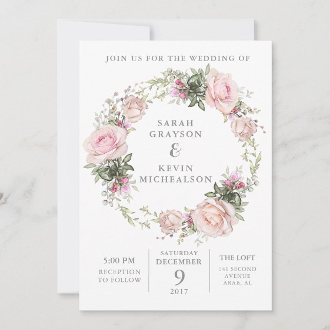 Spring Floral Watercolor Wedding Invitation (Front)