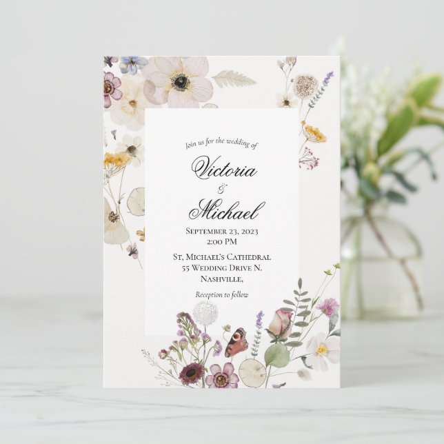 Spring Floral Watercolor Wedding Invitation (Standing Front)