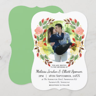 Spring Floral Watercolor Wreath Custom Photo Invitation