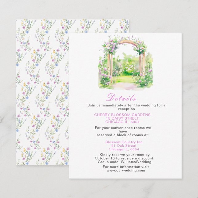 Spring Floral Wedding Arch Details Enclosure Card (Front/Back)