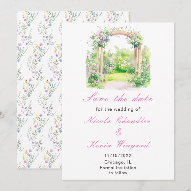 Spring Floral Wedding Arch Reception Save The Date (Front/Back)