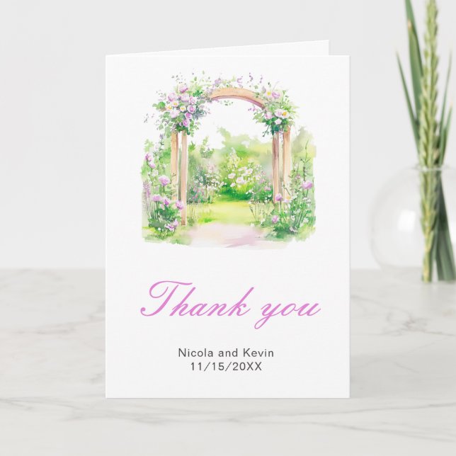 Spring Floral Wedding Arch Thank You Card (Front)