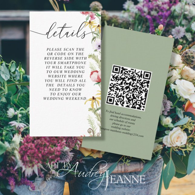 Spring Floral Wedding Details QR Code Enclosure Card (Creator Uploaded)