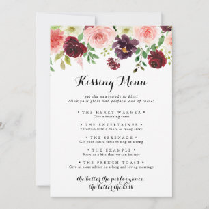 Spring Floral Wedding Kissing Menu Game Card