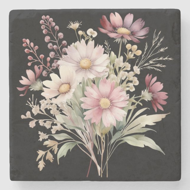 Spring Floral Wedding  Stone Coaster (Front)