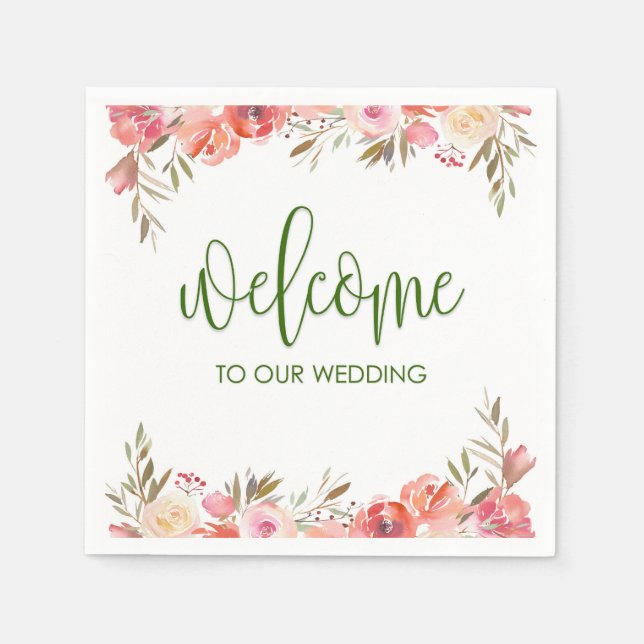 Spring Floral Welcome Cocktail Napkin (Front)