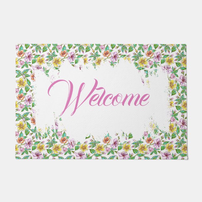 Spring floral Welcome Doormat (Front)