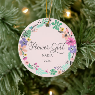 Spring Floral Wreath Flower Girl Personalized Name Ceramic Ornament