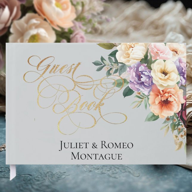Spring Floral & Wreath Monogram - Silver Guest Book (Creator Uploaded)