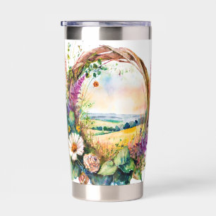 Spring floral wreath personalized insulated tumbler
