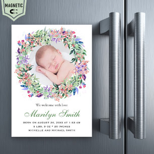 Spring Floral Wreath Photo Birth Announcement