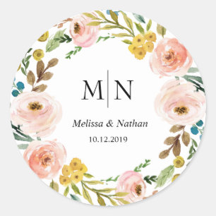Spring Floral Wreath Wedding Monogram Sticker