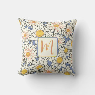  Spring Floral Yellow Blue Monogram  Throw Pillow