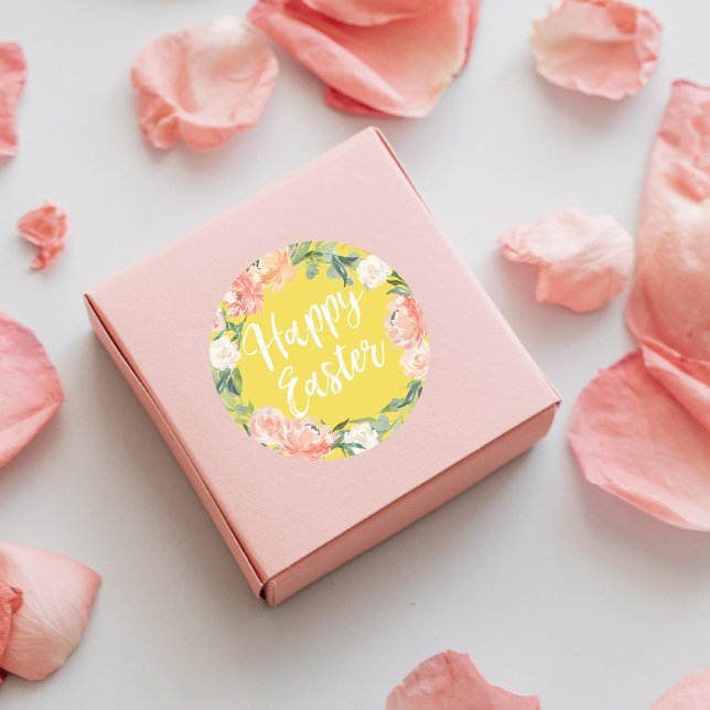 Spring Floral Yellow Easter Classic Round Sticker (Creator Uploaded)