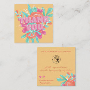 Spring floral yellow retro script order thank you square business card