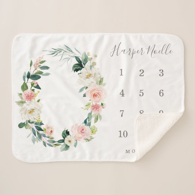 Spring Florals Baby Milestone Sherpa Blanket (Front (Horizontal))