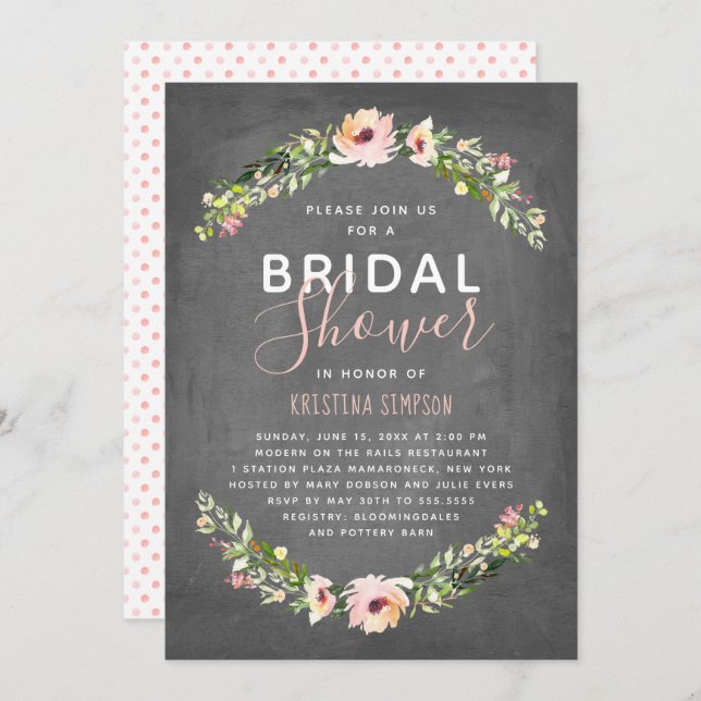 Spring Florals | Bridal Shower | Chalkboard Invitation (Front/Back)