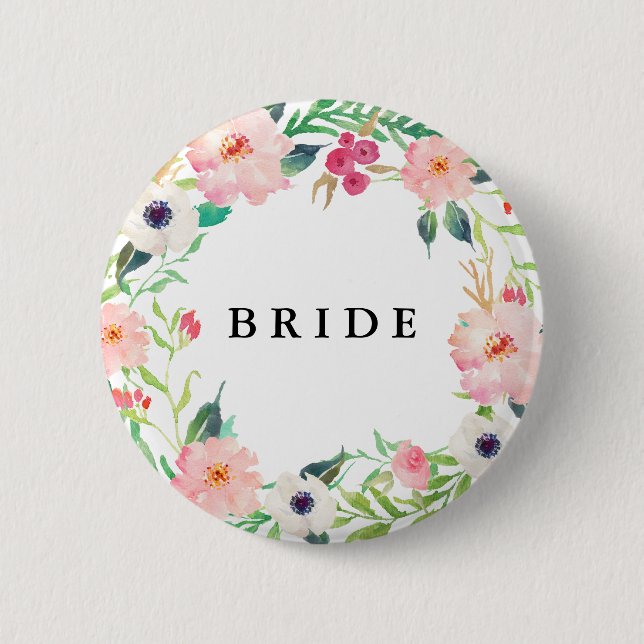 Spring Florals Bride Bridal Party Wedding 2 Inch Round Button (Front)