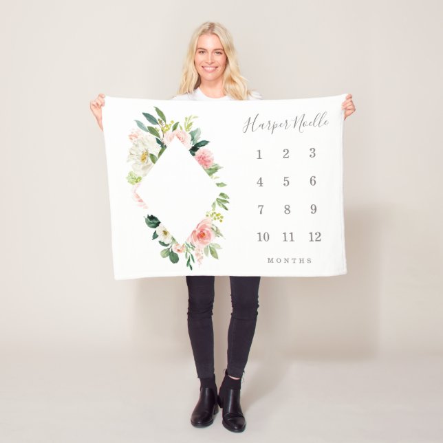 Spring Florals Diamond Baby Milestone Blanket (In Situ)