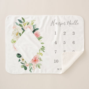 Spring Florals Diamond Baby Milestone Sherpa Blanket