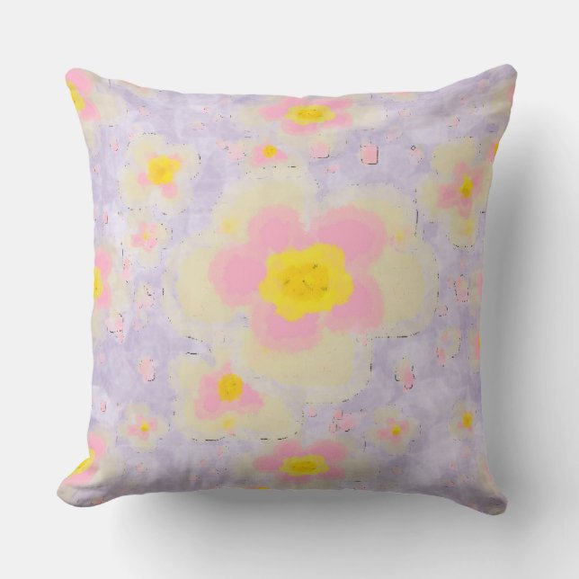 Spring Florals Lilac Pink Yellow Throw Pillow (Front)