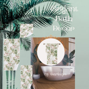 Spring Florals Pink, Pale Green on White Bath Towel Set